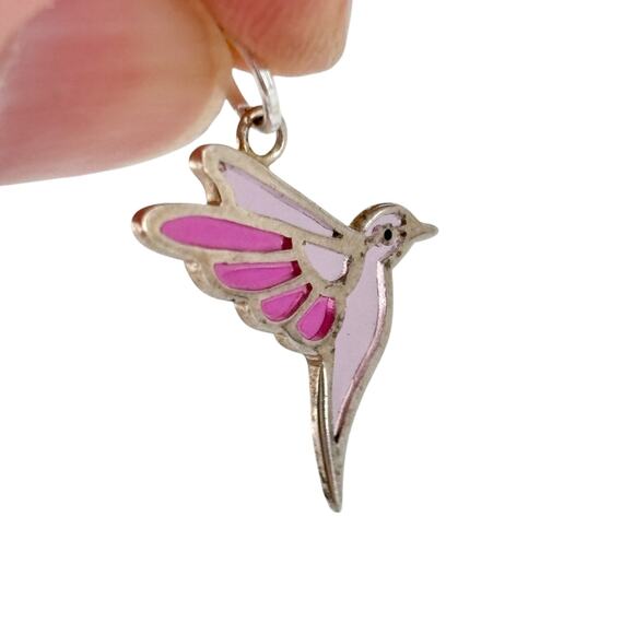 Boma Pink Resin Hummingbird Charm Pendant | Vintage Sterling Silver 925 - Picture 2 of 6
